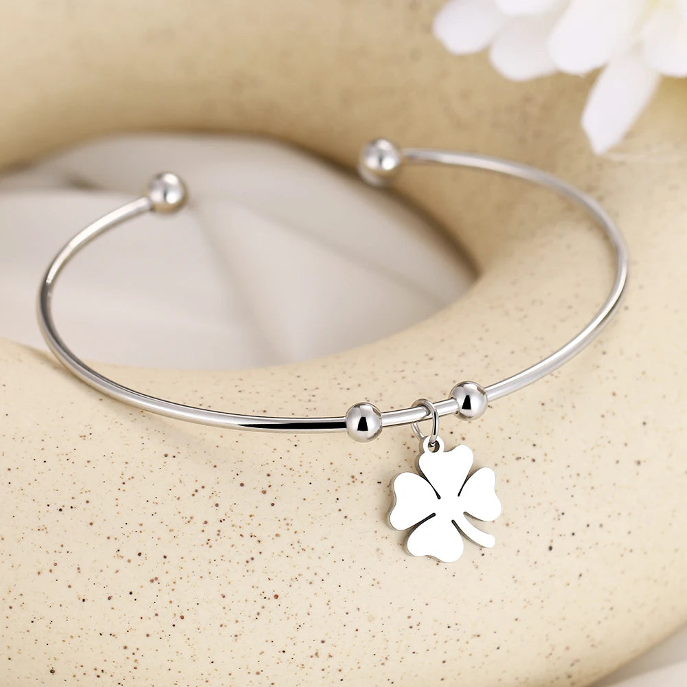 Four Leaf Clover Open Bracelet