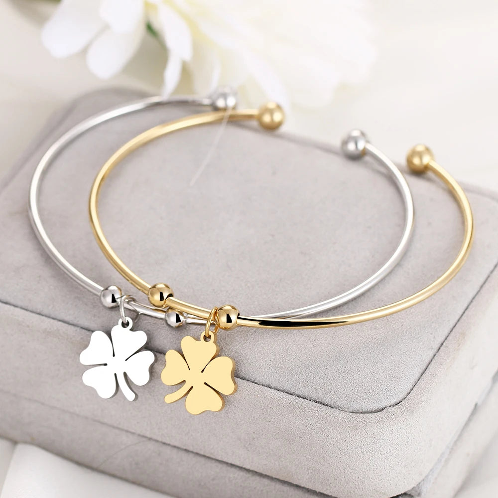 Four Leaf Clover Open Bracelet