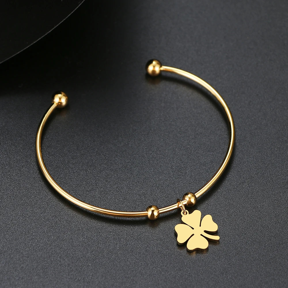 Four Leaf Clover Open Bracelet