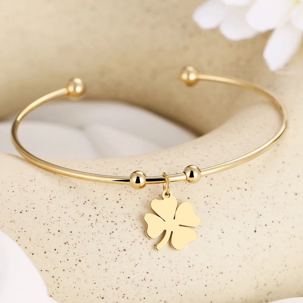 Four Leaf Clover Open Bracelet