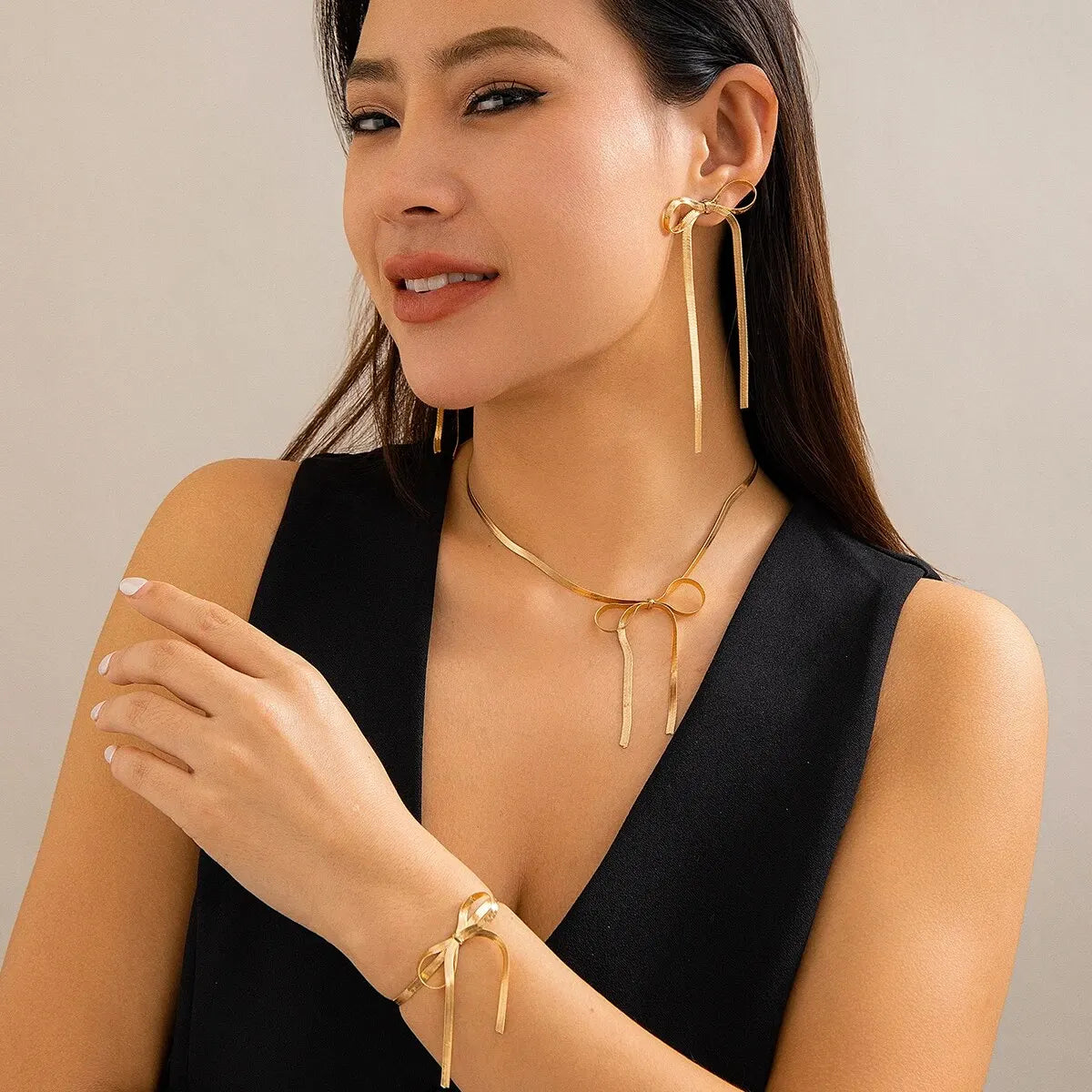 Kpop Flat Snake Chain Necklace Bracelet Earrings