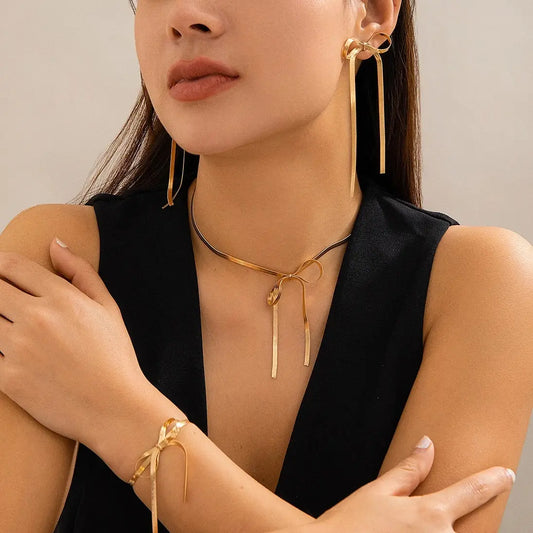 Kpop Flat Snake Chain Necklace Bracelet Earrings