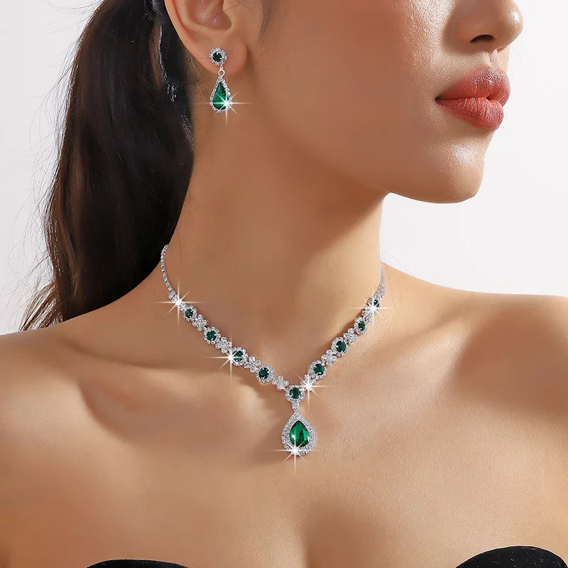 Elegant Waterdrop Rhinestone Pendant Necklace & Earrings