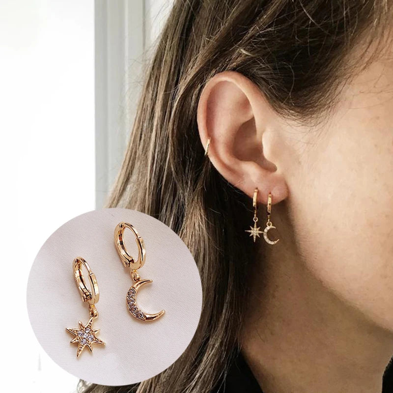 Star And Moon Hoop Earrings