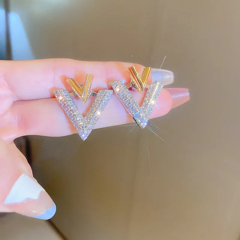 Zircon Letter V Earrings