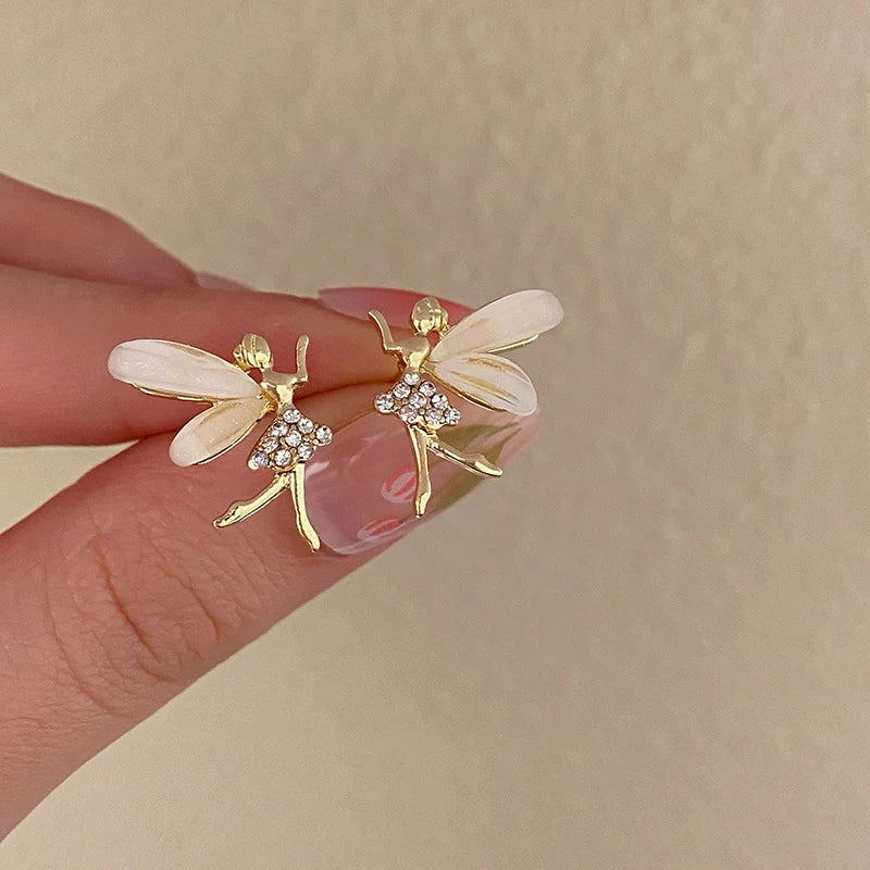 Crystal Acrylic Wings Angle Earrings