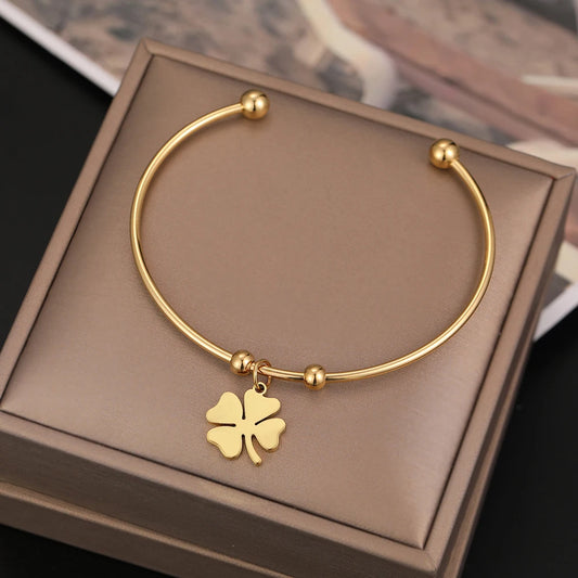 Four Leaf Clover Open Bracelet