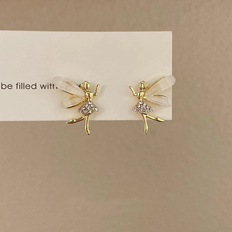 Crystal Acrylic Wings Angle Earrings