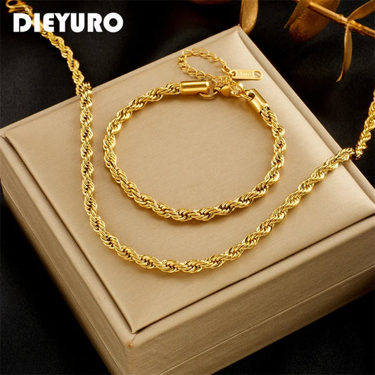 Diamond Cut Hollow Rope Bracelet And Chain